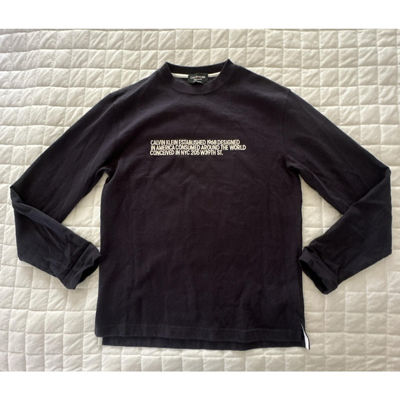 Calvin Klein Shirt Mens Small Navy Blue 205W39NYC Made in Italy Embroidered Crew - Picture 1 of 11